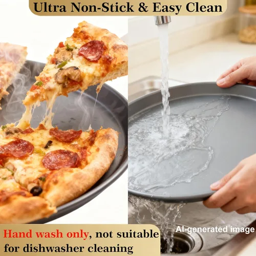 Vista 5 de Sartén de pizza de 12 pulgadas para horno, 2 unidades, bandeja redonda de aluminio antiadherente de 1 pulgada de profundidad para hornear pizza