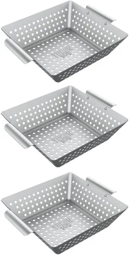 Vista 5 de Yukon Glory™ Juego de 3 cestas de parrilla cuadradas de acero inoxidable de 9 x 9 x 2 pulgadas para parrilla al aire libre – Cesta perforada