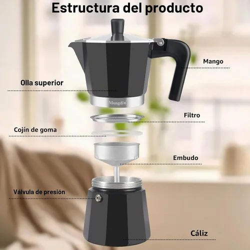 Vista 3 de Mongdio - Cafetera de café espresso para estufa Moka, Cafetera Cubana para estufa, Cafetera Mocha Greca Italiana, para 6 tazas de espresso, 10 onzas