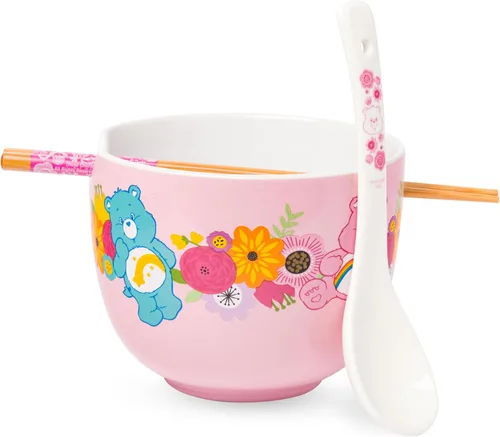 Vista 25 de Silver Buffalo Strawberry Shortcake - Tazón de cerámica vintage para ramen con palillos, apto para microondas, 20 onzas
