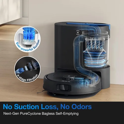 Vista 2 de ECOVACS DEEBOT N20e Plus Robot Aspiradora y Trapeadora, succión fuerte de 10000Pa, base de vaciado automático sin bolsa, rodillo sin enredos
