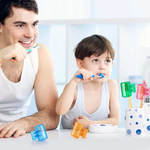 Vista 7 de Paquete de 4 fundas protectoras para cepillos de dientes de viaje, protector de cepillo de dientes, estuche protector de plástico portátil para Azul