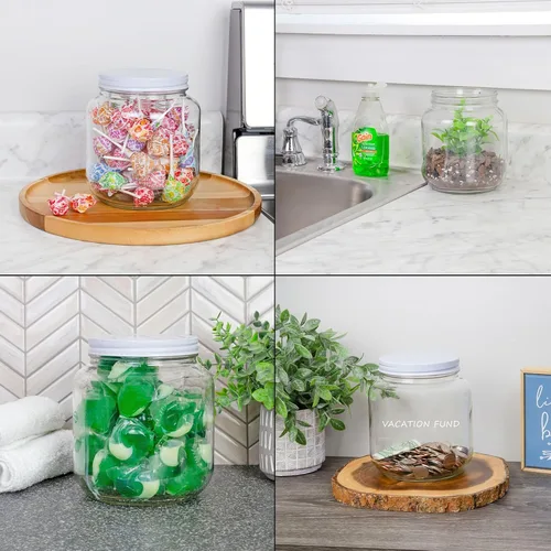 Vista 9 de Cornucopia Brands Tarro de vidrio transparente de boca ancha de 64 onzas, libre de BPA de grado alimenticio con tapa de metal (medio galón); tarro