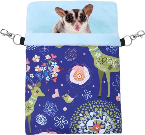 Vista 10 de Wontee Saco de dormir para mascotas pequeñas, saco de dormir cálido para hámsters, erizos, planeadores de azúcar, ardillas (M, alce azul)