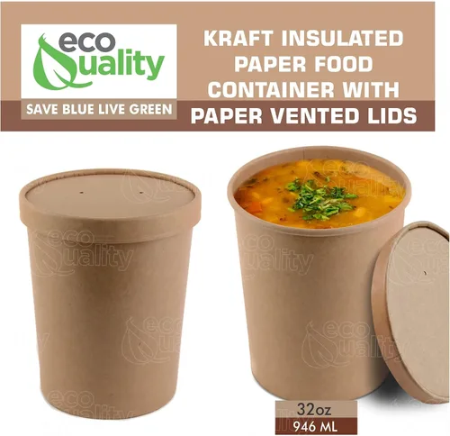 Vista 7 de EcoQuality [Paquete de 75] Contenedores desechables de papel kraft para sopa de 32 onzas con tapas ventiladas, recipientes de helado de cuarto