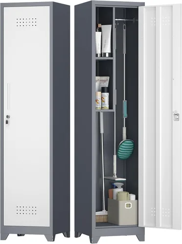 Vista 12 de Armarios de almacenamiento negros montados en la pared, gabinete superior de 12.8 pulgadas de alto para el hogar, gabinetes de metal con puertas