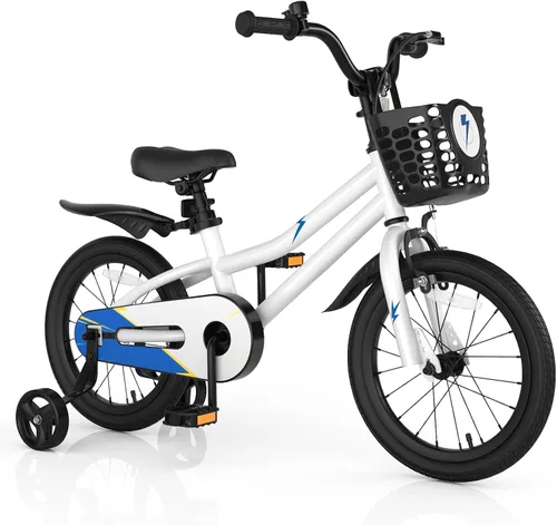 Vista 10 de COSTWAY Bicicleta para niños, 12, 14, 16, 18 pulgadas, para niños y niñas de 3 a 8 años, bicicleta para niños con ruedas de entrenamiento