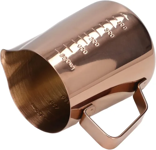 Vista 8 de Taza de espuma, jarra de leche de café 550ML con escala Jarra de vapor de acero inoxidable de oro rosa