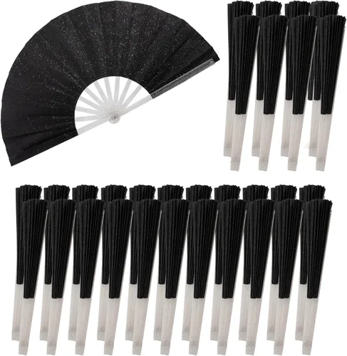 Vista 22 de 10 ventiladores plegables grandes de mano para hombres y mujeres, abanicos decorativos plegables, accesorios rave, utilizado para bailes, fiestas