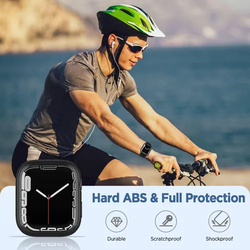 Vista 5 de Paquete de 2 fundas curvadas 3D para Apple Watch Series 7, protector de pantalla de vidrio templado de 1.614 in para iWatch cubierta completa