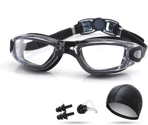 Vista 3 de Gafas de natación sin fugas, antivaho, protección UV, visión transparente, triatlón, natación con estuche gratis para adultos, hombres, mujeres
