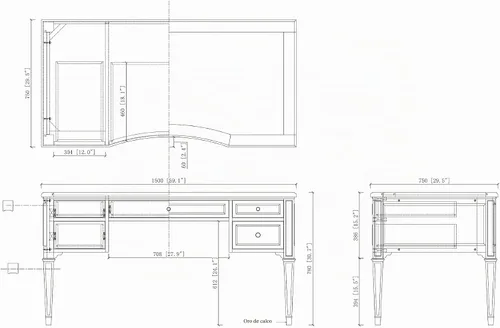 Vista 7 de Jennifer Taylor Home JTH Luxe Dauphin Gold Accent - Escritorio ejecutivo de 5 cajones