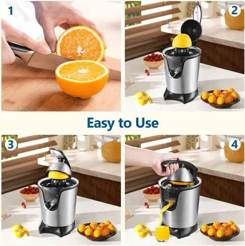 Vista 7 de JUSANTE Exprimidor de cítricos, máquina de exprimidor de naranja, Exprimidor de pomelo de lima manos libres de acero inoxidable, Exprimidor
