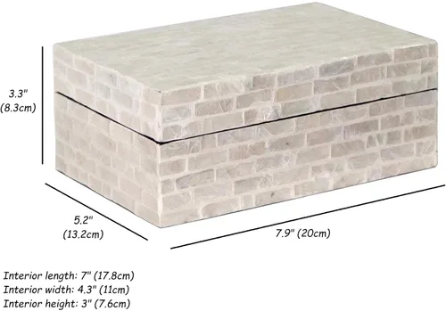 Vista 10 de PEMAR Caja de Joyería de Concha Capiz con Tapas Cofre del Tesoro Rectangular para Recuerdos, Caja de Almacenamiento Decorativa de Madera Nácar