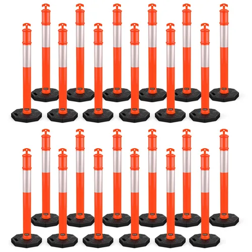 Vista 21 de BATTIFE Poste delineador de 45 pulgadas con base, conos de delineador de tráfico naranja con collar reflectante para práctica de conducción