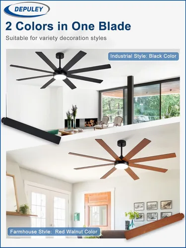 Vista 2 de Depuley Ventiladores de techo de 66" con luces: Ventilador de techo negro para interior/exterior para patios, sala de estar - 8 aspas Ventiladores