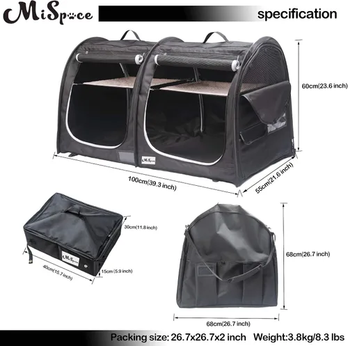 Vista 4 de Mispace - Jaula portátil de doble compartimiento para exposición, para gatos, cómoda jaula de viaje para perros con bolsa de transporte, 2