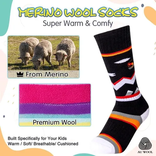 Vista 2 de Aaronano Calcetines de esquí de lana merino OTC para niños, calcetines térmicos para patinaje en nieve para niñas y niños pequeños, 2 pares