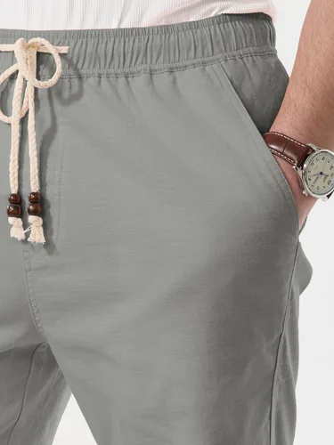 Vista 6 de Comdecevis Pantalones cortos de lino y algodón elástico para hombre, de 7 pulgadas, casuales, ligeros, para verano, playa, con cintura elástica