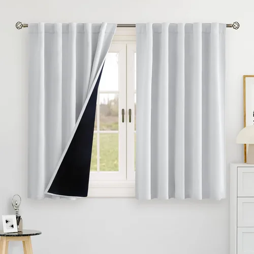 Vista 141 de BGment Cortinas 100% opacas beige de 63 pulgadas de largo con forro aislante térmico, bolsillo para varilla y lengüeta trasera de doble capa