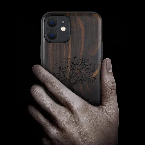 Vista 2 de Carveit Funda de madera para iPhone 12, árbol con raíces - Blackwood) Blackwood-12