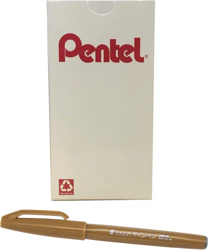 Vista 6 de Bolígrafo con punta de pincel Pentel, tinta ocre. Caja de 12 (SES15 C-Y), Azul