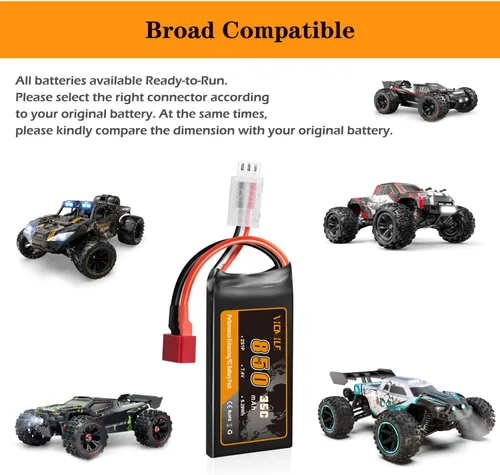 Vista 6 de Batería Lipo de 7.4V Super Thin 2S 850mAh RC Batería con Dean-Style T Plug 35C Alta tasa de descarga recargable Ajuste para DEERC WLtoys HBX Most