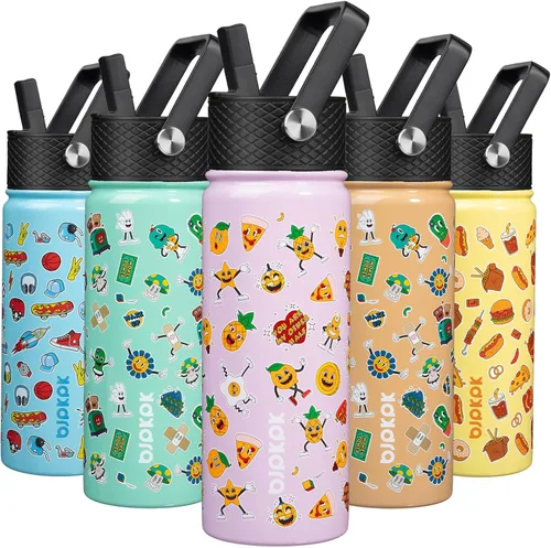 Vista 56 de BJPKPK Botella de agua con tapa con pajilla, botella de agua aislada de 15 onzas, botellas de agua de metal de acero inoxidable, termo reutilizable