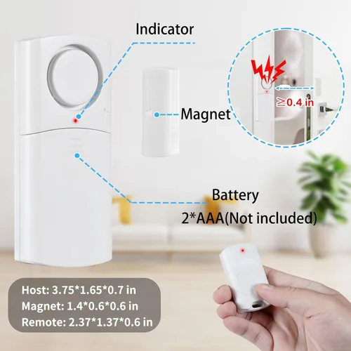 Vista 2 de Alarma de puerta con control remoto, alarmas inalámbricas de ventana de 120 dB con sensor abierto con múltiples modos, alarma de puerta de piscina