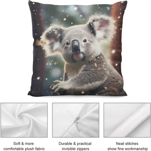 Vista 6 de Fundas de almohada cuadradas de 12 x 12 pulgadas, Koala, Navidad, nieve, invierno, animales, sofá, fundas de cojín Koala australianas