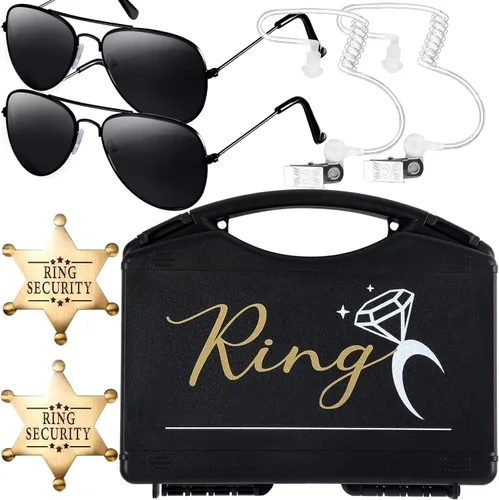 Vista 8 de Juego de caja de anillo de seguridad para boda, regalos de gafas de sol, caja de anillo de seguridad y auricular (juego 1)