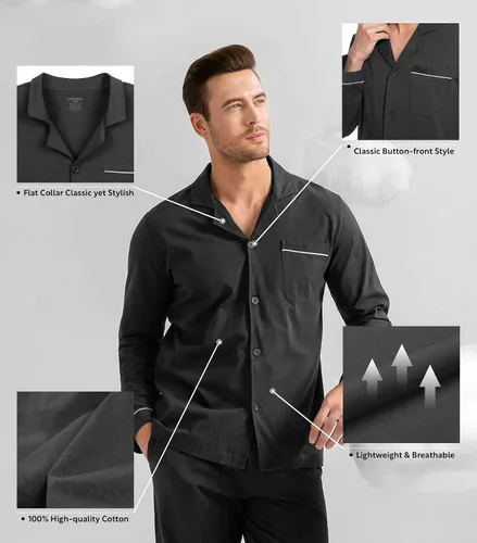 Vista 31 de DAVID ARCHY - Pijama de algodón con botones para hombre