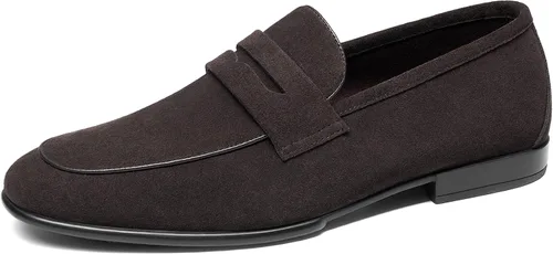 Vista 13 de Bruno Marc Mocasines Penny Mocasines de cuero de gamuza para hombre Negro