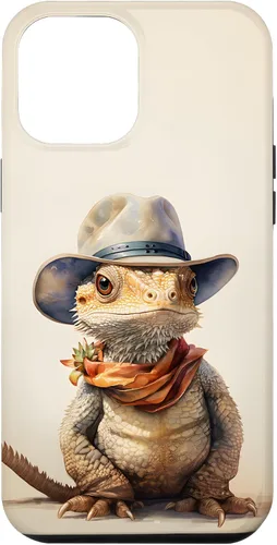 Vista 25 de iPhone 16 Lindo dragón barbudo Beardie con un estuche de sombrero de vaquero