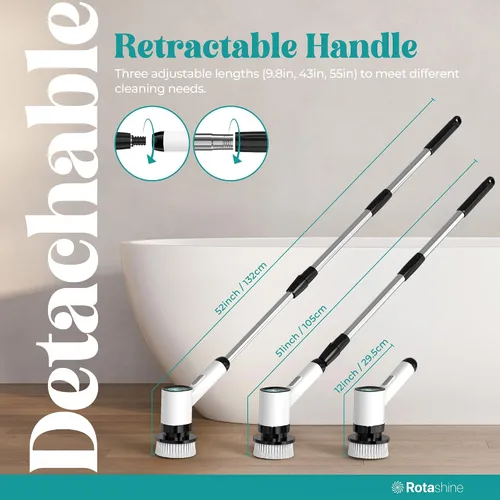 Vista 4 de Limpiador eléctrico giratorio – Limpiador eléctrico para limpieza con 7 cabezales reemplazables – Limpiador de bañera impermeable de cuerpo completo