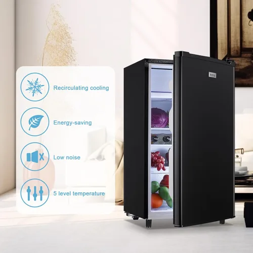 Vista 3 de WANAI Mini refrigerador de 3.2 pies cúbicos de una sola puerta con congelador con control ajustable de 5 temperaturas para el hogar, cocina, Negro