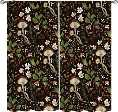 Vista 11 de Cortinas semitraslúcidas de hongos, estilo bohemio, plantas místicas, sol, luna, tratamiento de ventana para dormitorio, sala de estar, cocina