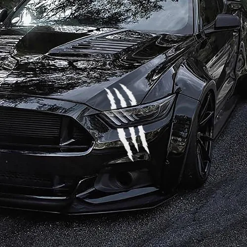Vista 3 de 4 calcomanías de vinilo para automóvil, marcas de garra para hombres, gráficos de cejas de luz de automóvil (material PVC, blanco)