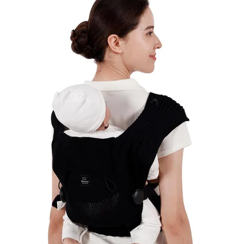Vista 4 de Bebamour Portabebés de punto, acogedor y ligero para recién nacidos a niños pequeños, portabebés ergonómico con capucha para la cabeza (negro)