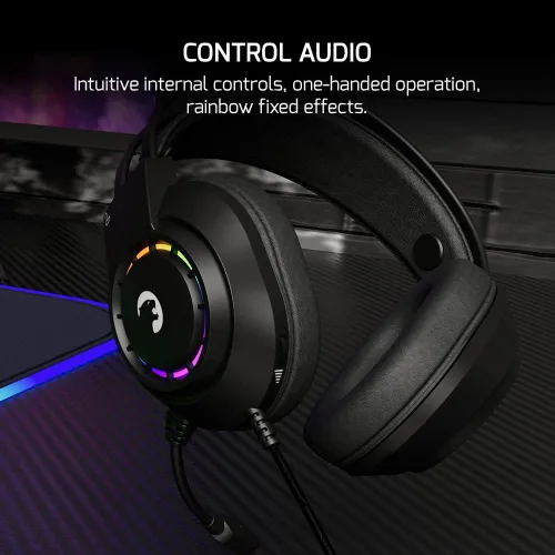 Vista 7 de GAMEPOWER Voldon Rainbow Gaming Headset - Sonido envolvente virtual 7.1, auriculares con cable con controladores de 1.969 in, micrófono