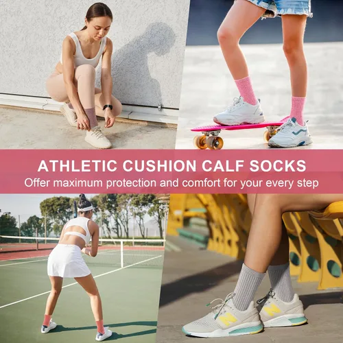 Vista 7 de cuangya Calcetines deportivos de compresión acolchados para mujer, 5 pares