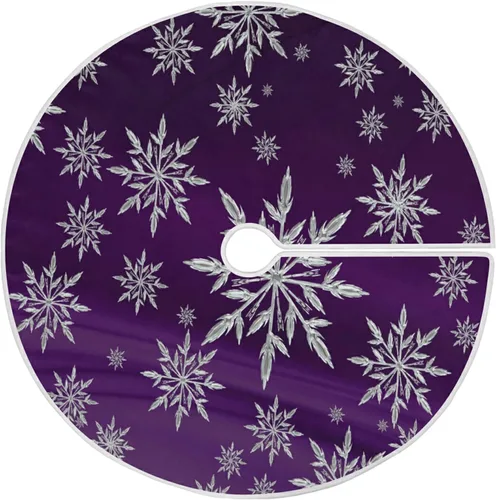 Vista 13 de Falda de Árbol de Navidad Azul y Morada con Copo de Nieve, Alfombra de Árbol de Temporada para Fiestas y Vacaciones, Suministros para Decoración