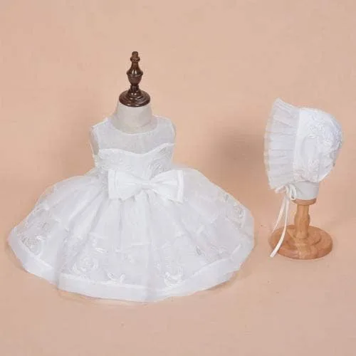 Vista 3 de Vestido formal blanco para bautizo o fiesta de boda 3 piezas