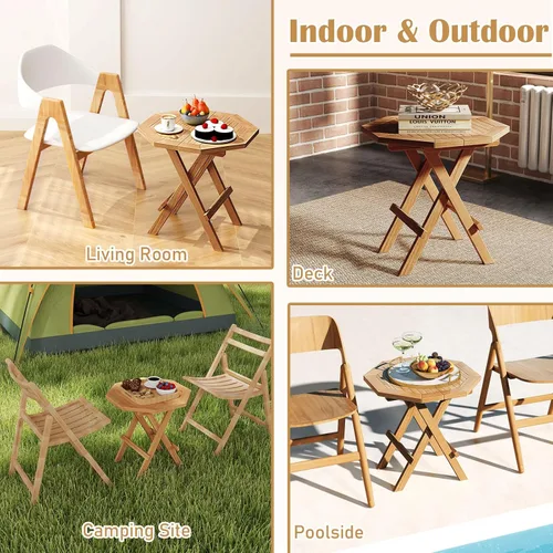 Vista 6 de RELAX4LIFE Mesa auxiliar plegable para exteriores, mesa auxiliar de madera de teca, mesa de café octogonal con mesa de listones, mesa de campamento