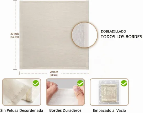 Vista 4 de Olicity - Paño con dobladillo de grado 100 de 20 x 20 pulgadas, reutilizable y elaborado con 100 % de algodón sin blanquear para cocinar, colar