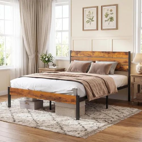 Vista 10 de Sweetcrispy Base de cama individual de madera resistente con cabecero, base de colchón resistente de 500 libras, plataforma de soporte de metal