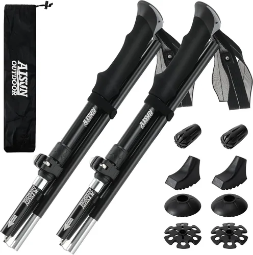 Vista 12 de AISUNOURDOOR Bastones de senderismo ajustables y ligeros, bastones de aluminio plegables para viajes, senderismo o caminatas para mujeres y niños