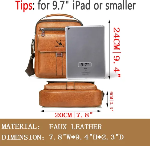 Vista 3 de Bolso cruzado de cuero para hombre pequeño bolso de hombro para iPad de 97 pulgadas viajes ciclismo senderismo oficina negocios