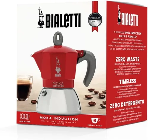Vista 5 de Bialetti - Moka Induction, Olla Moka, apta para todo tipo de placas, 6 tazas de café expreso (9.4 onzas), rojo