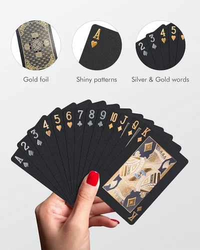Vista 2 de BIERDORF Cartas de juego impermeables Baraja de naipes de plástico Baraja de póquer de regalo (calavera dorada)